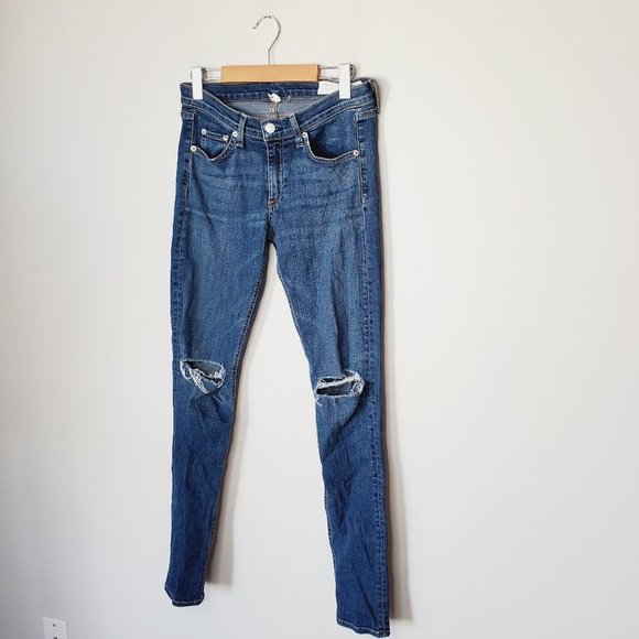 RAG & BONE Blue Distressed Skinny Jeans - Picture 2 of 11